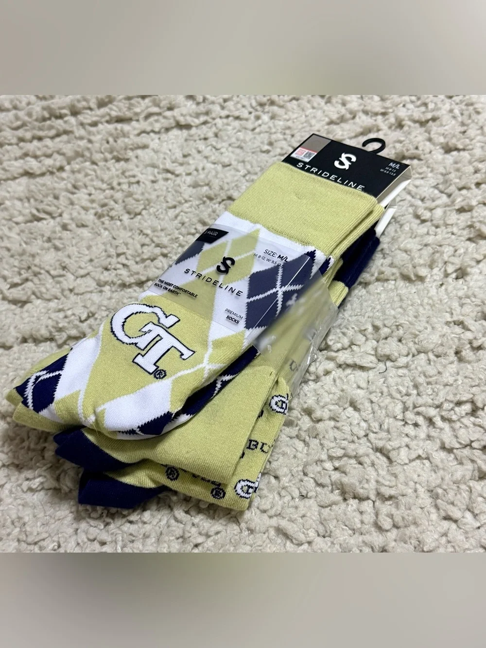 Strideline Georgia Tech University Business Knit Crew NCAA 3 Pack Socks Sz M/L